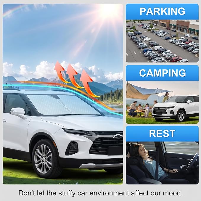 Custom Fit Windshield Sun Shade for Chevy Chevrolet Blazer 2019-2026 | Custom Fit Windshield Cover, Blocks UV Rays, Double-Layer Heat Shield, Durable Frame, Easy Fold & Storage