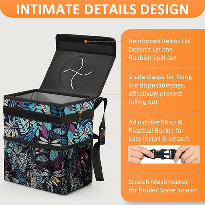 Vankor 3 Gallons Car Trash Can with Lid, Bag Bin Hanging Waterproof Automotive Car Garbage Cans Leak Proof Vehicle Trash Can for Truck SUV,Colorful Leaves
