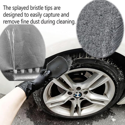 Professional 2-in-1 Car Detailing Brush Set: Soft Ball Handle Interior Cleaner (2.75") + Heavy Duty Long Handle Tire & Wheel Brush (8.26") for Scratch-Free Surfaces