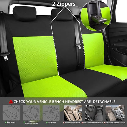 CAR PASS Seat Cover Full Sets, 3D Air Mesh Car Seat Cover with 5mm Composite Sponge Inside,Airbag Compatible Universal Fit for SUV,Vans,sedans, Trucks, Automotive Interior Covers(Lime Green)