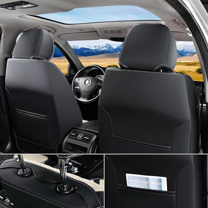 FLORICH Leather Seat Covers, Seat Covers Full Set, Car Seat Protectors 5 Seats, Automotive Seat Covers Fit for Most Cars Trucks SUV- Black&Beige