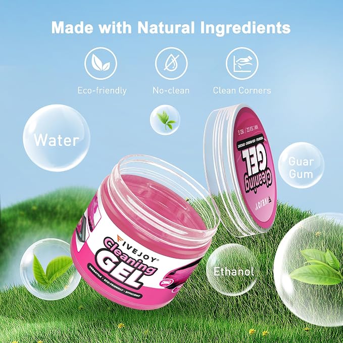 FiveJoy 4Pack Car Cleaning Gel, Car Gel for Cleaning for Interior, Reusable & Durable Detailing Tools, Dust Cleaner Gel for Keyboard Vent Cleaner Pink Slime Goop (640g/22.4oz)