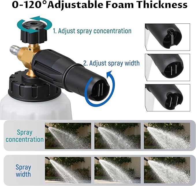 Lichamp Foam Cannon for Pressure Washer, 1000ml Wide Mouth Snow Foam Lance, 1/4 Inch Quick Connector, Adjustable Foam Thickness & Spray Width, Brass Head & Stainless Steel for Car, Driveway, Patio