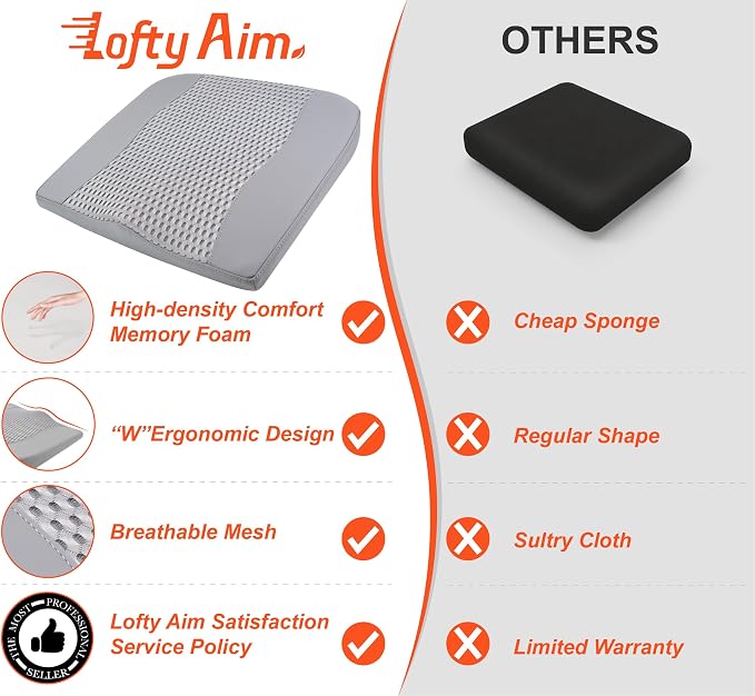 Lofty Aim Car Seat Cushion, Comfort Memory Foam Car Cushions for Driving - Sciatica & Lower Back Pain Relief, Driver Seat Pillow for Auto, Office Chair, Wheelchair - 4D Mesh Gray
