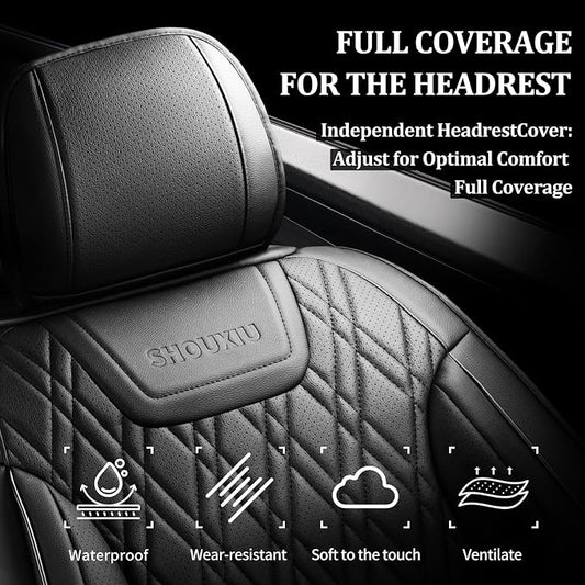 Car Seat Covers Compatible with Hyundai Accent 2017-2025 2026 - Full Set 5 Seats Luxury Leather All-Weather Seat Cushions & Protectors, Waterproof & Breathable, Airbag Compatible (Black)