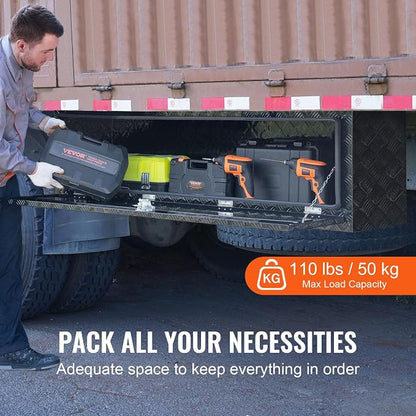 VEVOR Underbody Truck Box, 60" x 17" x 18" Pickup Storage Box, Heavy Duty Aluminum Diamond Plate Tool Box with Lock and Keys, Waterproof Trailer Storage Box with T-Handle Latch for Truck, Van, Trailer