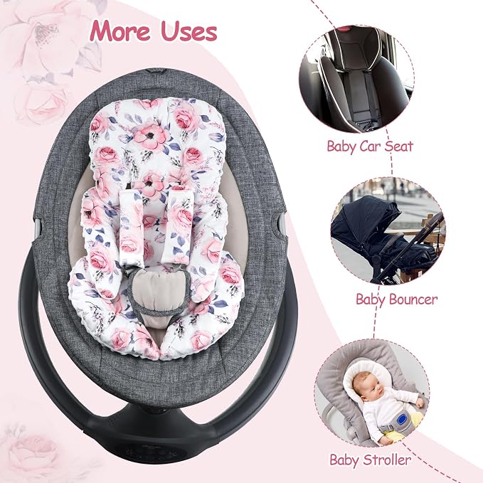 SWESEN Infant Car Seat Insert with 2 Strap Pads, Super Soft Carseat Head and Body Support for Baby Boys and Girls, Reversible Newborn Car Seat Insert Cushion for Strollers, Bouncers, Swing, Floral