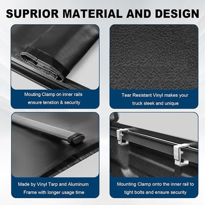 KUIPERAUTO 5 FT Roll-Up Soft Vinyl Truck Bed Tonneau Cover Compatible for 2024 2025 2026 Toyota Tacoma Extra Short Bed Fleetside(Don‘t fit 2025 Utility Track System)