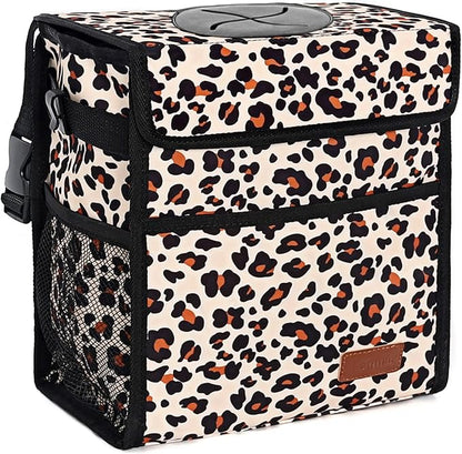 Femuar Leak Proof Car Trash Bag Large Capacity Waterproof Garbage Can with Lid for SUV Leopard Print
