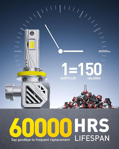 AUXITO H11 H8 H9 Bulbs, 48000LM 1000% Brighter 6500K Cool White Light with Fan, LED Fog Light 30 Years Lifespan, No Flicker