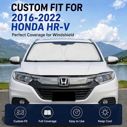 Custom Fit Windshield Sun Shade for Honda HRV HR-V 2016-2022 | Custom Fit Windshield Cover, Blocks UV Rays, Double-Layer Heat Shield, Durable Frame, Easy Fold & Storage