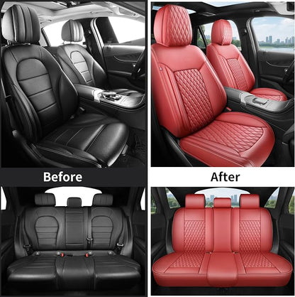 Burgundy Leather Seat Covers for SUV Full Set,Contoured Universal Precision Fit Heavy-Duty Nappa Leather Automotive Seat Covers for Cars,Style1 Wine Red