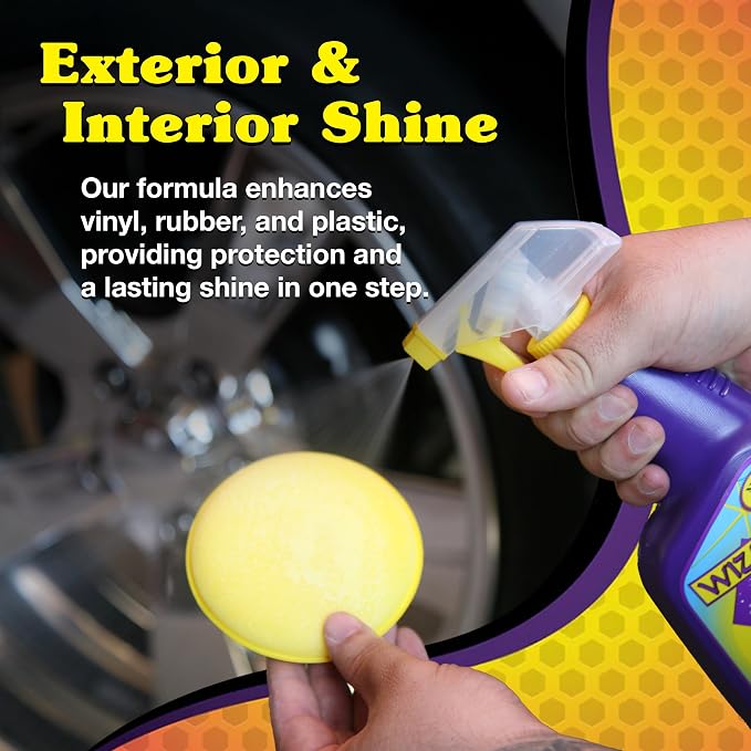 Wizards Tire and Wheel Vinyl Shine - Professional Detailing Spray - Dresses & Protects Tires, Trim, and Wheels - UV Protectant for Rubber, Vinyl, and Matte Surfaces - Automotive Care Spray - 22 oz