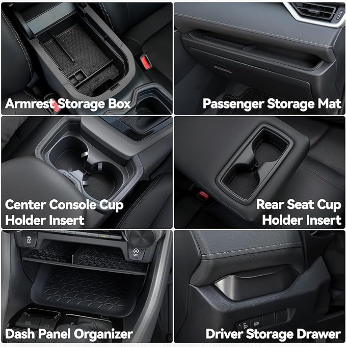 ELECFRESH 6PCS Center Console Organizer Tray for 2025 2024-2019 Toyota RAV4 Accessories, Armrest Storage Box, Driver Storage Drawer, Passenger Storage Mat Console Cup Holder Inserts for Toyota RAV4