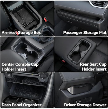ELECFRESH 6PCS Center Console Organizer Tray for 2025 2024-2019 Toyota RAV4 Accessories, Armrest Storage Box, Driver Storage Drawer, Passenger Storage Mat Console Cup Holder Inserts for Toyota RAV4