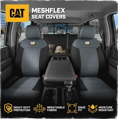 CAT MeshFlex Seat Covers Full Set for Full-Size Pickup Trucks Only - Gray | Front Bucket Seat Covers & 60/40 Split Rear Bench Protector – Interior Accessories For F-150, Silverado, Ram, Sierra & Tundra