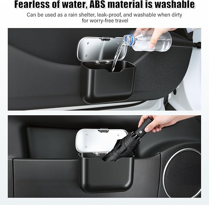 UYYE Car Trash Can, Car Garbage Bin with Lid & Handle - Leak-Proof Mini Trash Can for Car, Truck, SUV - Essential Car Accessories for Organization (Black)