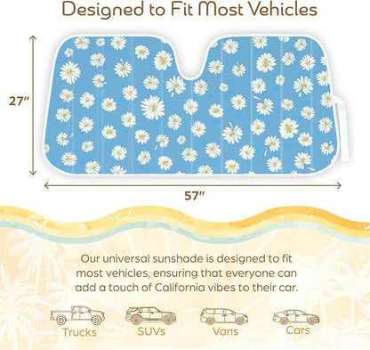 Carbella Blue Daisy Car Windshield Sun Shade - Sun Visor Sunshade for Car Windshield - Window Shades for Cars, SUV & Truck - Dash Cover UV Protection for Front Window Shade Accessories - 57" x 27"
