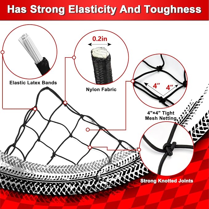 3’x4’ Truck Cargo Net Stretches to 6' x 7' with 4"x4" Mesh Grid Super Duty Bungee Heavy Duty Bed Netting for Truck Bed Stretches with 12 Adjustable Metal Carabiners by Cenipar