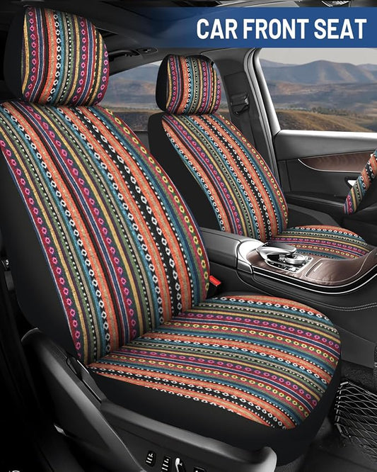 Baja Saddle Blanket Car Seat Covers Front Set, Washable Breathable Striped Woven Cloth Seat Covers for Cars, SUV, Truck, Airbag Compatible(Orange)