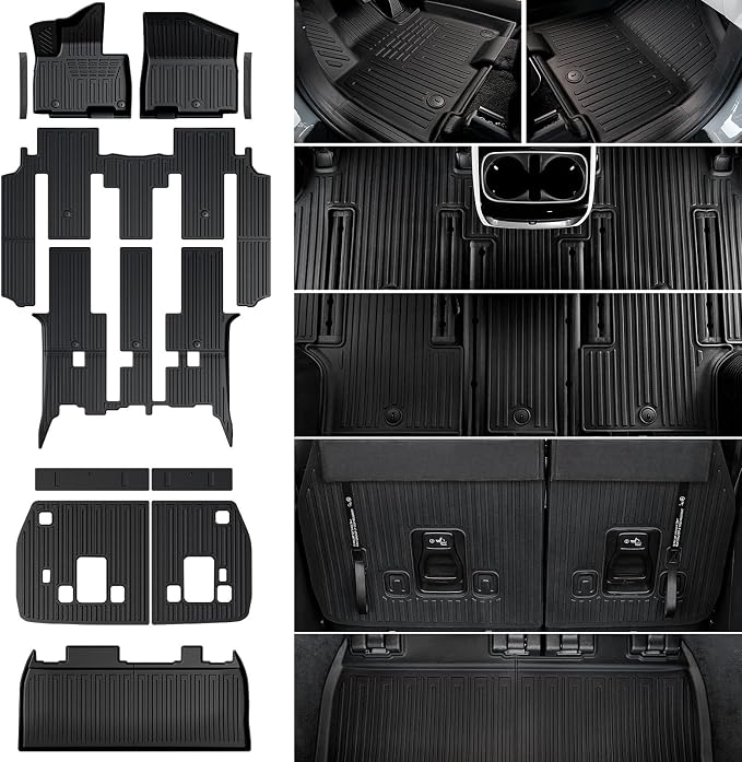 Floor Mats Set for 2022-2025 2026 Kia Carnival 8 Seats(Gas Only), All Weather TPE Backrest Mat Trunk Lower Well Mat Cargo Liner Door Sill Guards Accessories