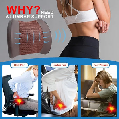Lofty Aim Memory Foam Lumbar Support Cushion Relieves Lower Back Pain for Car Seat, Office Chair, and Wheelchair, 4D Mesh, Brown