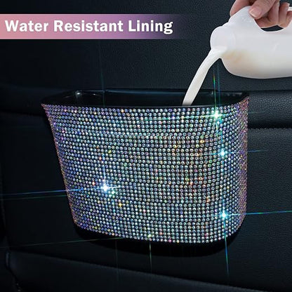 Cavalcade Car Trash Can, Hanging Trash Bin, Leakproof Garbage Organizer, Bling Vehicle Waste Basket, Mini Dustbin Container with Clip for Car, Office, Kitchen, Bedroom, Home and More, Multicolor