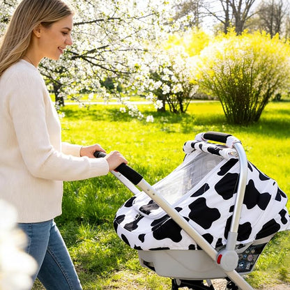 Baby Car Seat Cover, Extra Large Mesh Carseat Cover for Boys Girls, Infant Car Seat Cover with Privasy Sunshades & 3D Mink Dot, Universal Baby Carrier Cover for All Season