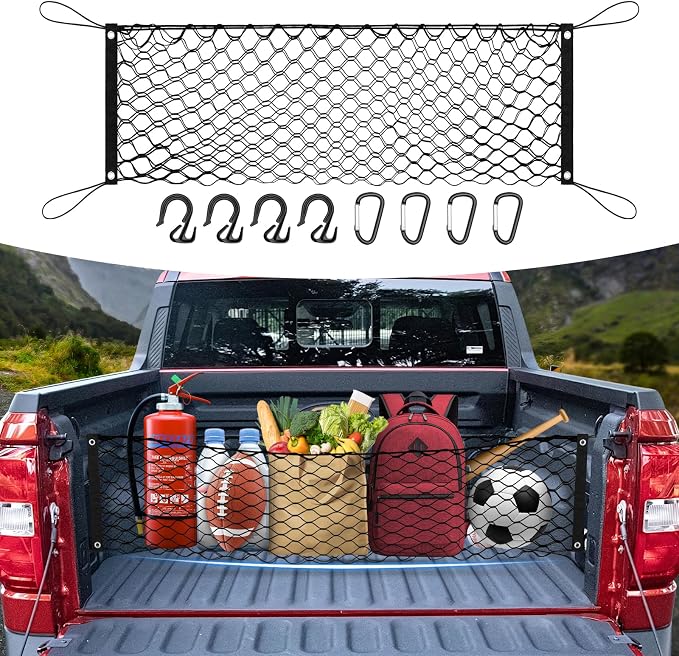 Canvcle Trunk Cargo Net for 2022-2025 2026 Ford Maverick Accessories Envelope Style Mesh Trunk Net Organizer and Storage Stretchable Adjustable Elastic Nylon Rear Cargo Netting with Hooks