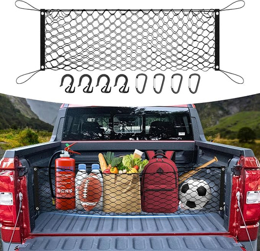 Canvcle Trunk Cargo Net for 2022-2025 2026 Ford Maverick Accessories Envelope Style Mesh Trunk Net Organizer and Storage Stretchable Adjustable Elastic Nylon Rear Cargo Netting with Hooks