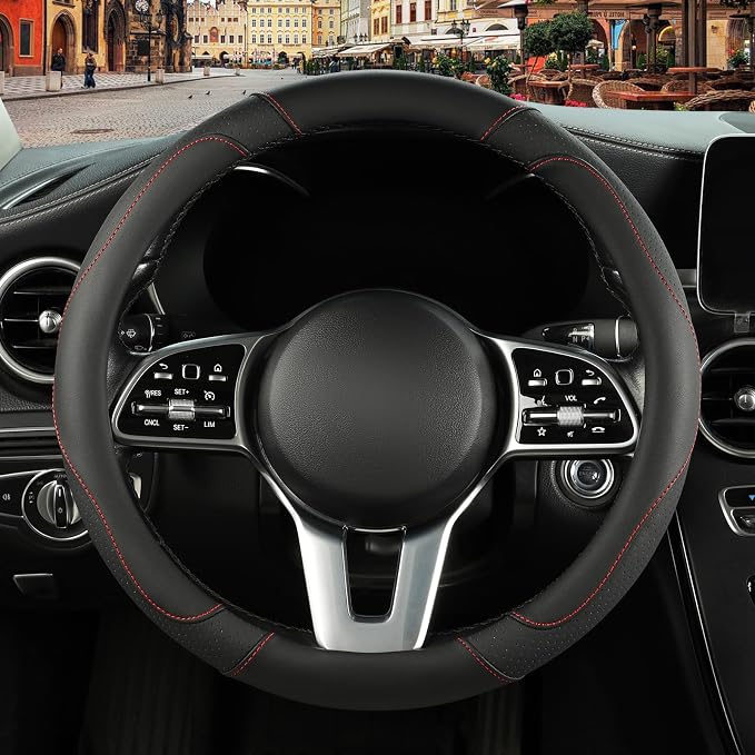 Automative Car Steering Wheel Cover 15 inch Comfort Durability Safety Anti-Slip,Black