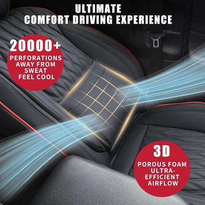 Car Seat Covers, Luxury Breathable Waterproof Faux Leatherette Car Seat Covers Cushion Protectors with Lumbar Support, Car Seat Cushion, Universal Fit Most Cars (Black, Front Seats - 2 PCS)