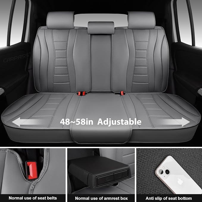 CAR PASS Nappa Leather Seat Covers, Universal FIT Piping Leather Car Seat Covers Full Set for Cars,SUV,Truck 3D Foam Waterproof Luxury Seat Covers 5 Seats, Comfort Durable Airbag Compatible All Gray