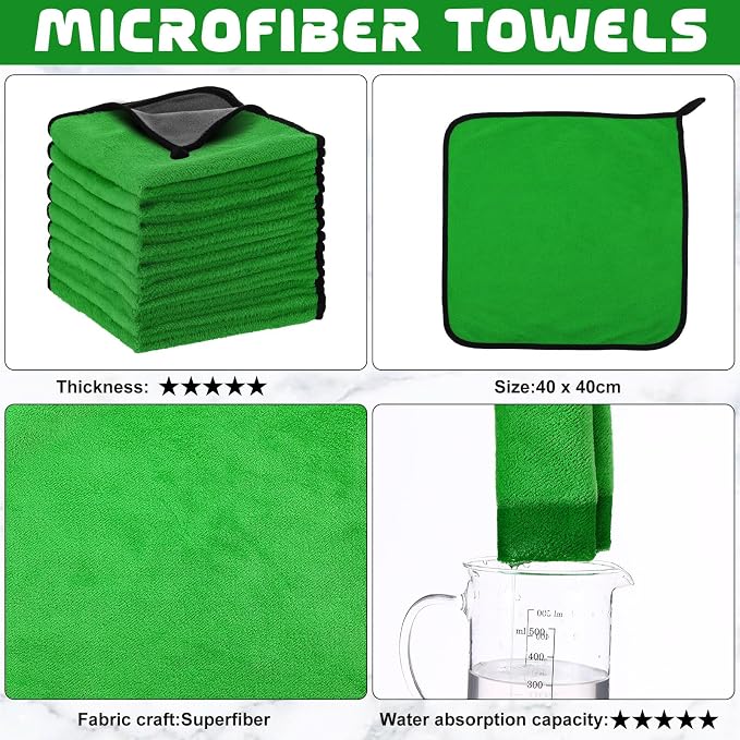 Tallew 50 Pcs Microfiber Towels:16"x16" Microfiber Drying Towels Bulk Micro Fiber Car Cleaning Cloth for Cars Drying Washing Polishing Office Windows Cleaning Household Supplies (Green,Gray)
