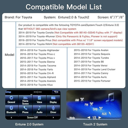 Wireless Carplay/Android Auto Adapter for Toyota with Entune2.0 & Touch2 2014-2019 New Version Retrofit Kit Decoder Fits for Tundra/Highlander/RAV4/Tacoma/Camry/Corolla/Avalon/Prius/CH-R/Sienna/Camry