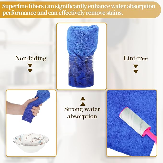 20 Pcs Car Microfiber Towels Premium Ultra Soft Car Detailing Towel Cloths Edgeless Microfiber Plush Towels for Cars Wash, Home Cleaning & Pet Drying Cloths, 16 Inch x 16 Inch, Dark Blue