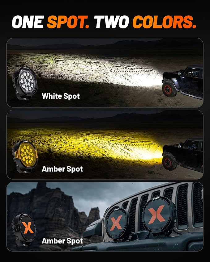 WOLFBOX 7 Inch LED Off Road Lights with True Power Lumens- Heavy Duty Driving Lights, High Output Beam Bumper Lights for Pickup SUV, Hardcore Industrial Grade Auxiliary Pods, IP69K Waterproof