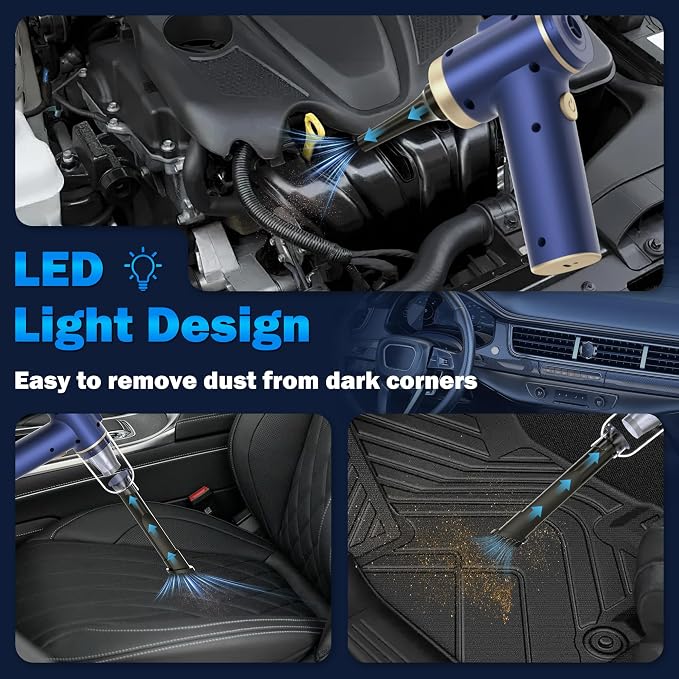 Handheld Car Vacuum Cleaner, 2-in-1 Portable Mini Car Vacuum Cleaner,21000Pa High Power & Air Duster, Handheld Vacuum Cordless with LED Light and Multi-Nozzles for Car,Home,Office,Pet