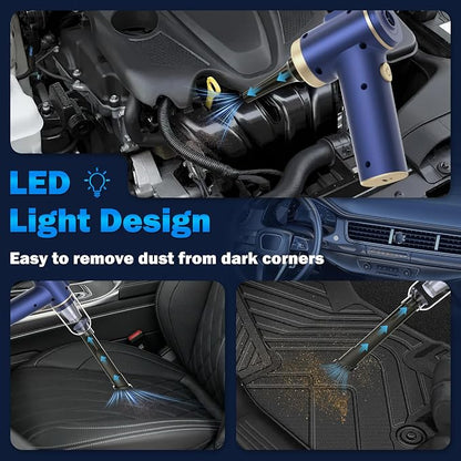 Handheld Car Vacuum Cleaner, 2-in-1 Portable Mini Car Vacuum Cleaner,21000Pa High Power & Air Duster, Handheld Vacuum Cordless with LED Light and Multi-Nozzles for Car,Home,Office,Pet