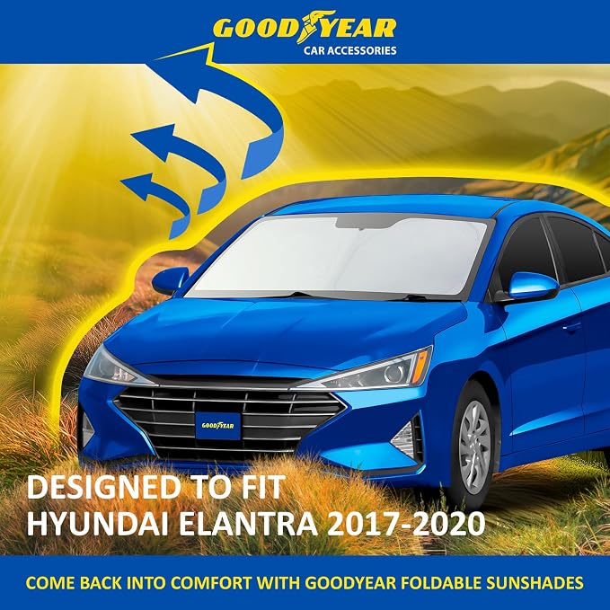 Goodyear Foldable Windshield Sunshade for Hyundai Elantra 2017-2020, Car Accessories, Sunshade Cover, Sun Shade Car Windshield, Window Sun Blocker - GY008352