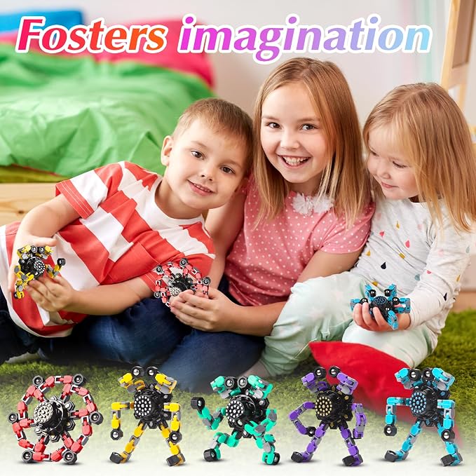 Gokeey 5 Pcs Transformable Fidget Spinners Toys for Kids and Adults, Stress Relief Sensory Toys for Boys and Girls Fingertip Gyros for ADHD Autism Quiet Airplane Travel Toys Essentials Party Favors