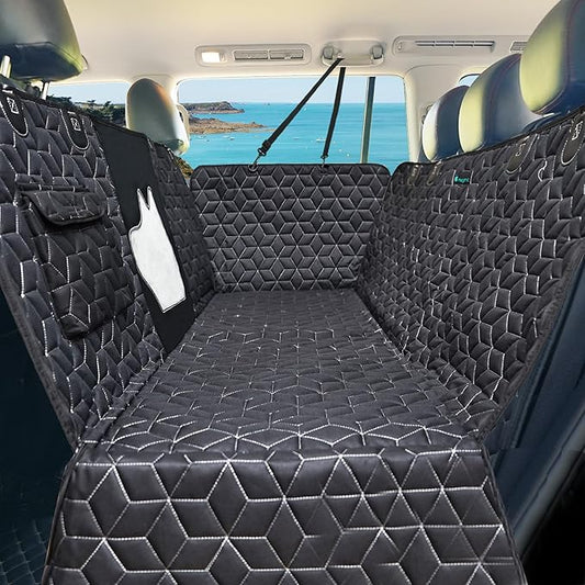 Meginc Dog Car Seat Cover for Back Seat, 56" Waterproof Dog Car Hammock with Mesh Window and Side Flaps, 600D Oxford Fabric Pet Seat Protector for Cars, SUVs & Mid-Size Trucks, Black