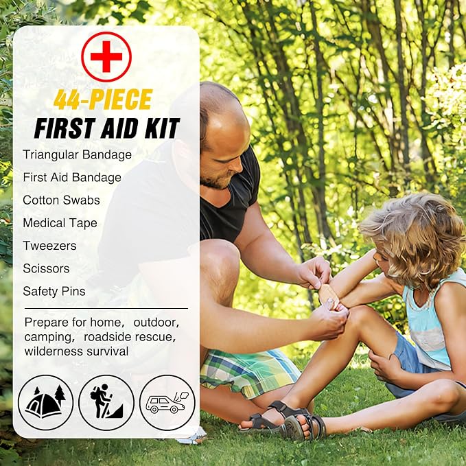 Nilight Car Emergency Kit with Jumper Cable, First Aid Kit Safety Assistance Tools for Travel Camping Outdoor Cars Truck SUV RV, Roadside Essentials with Flash Light