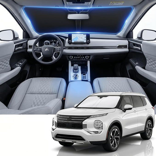 Windshield Sun Shade for Mitsubishi Outlander 2022-2025 2026 Sunshade Front Window Shade Custom Fit Outlander Accessories Sun Visor Foldable Shade Blocks UV Rays Accessories