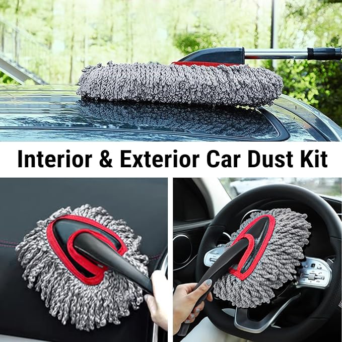 YeewayVeh Car Duster Kit, 2PCS Microfiber Exterior and Interior Scratch Free Car Duster Brush for Vehicles and Home Cleaning, Gray and Red