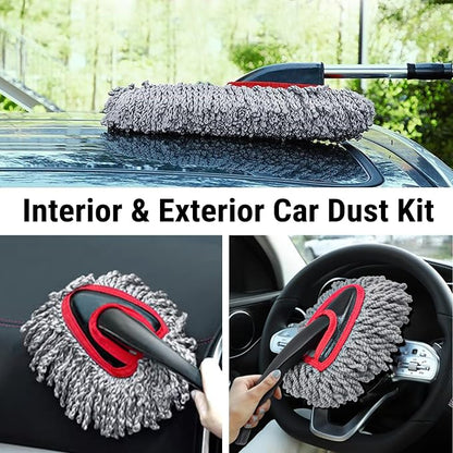 YeewayVeh Car Duster Kit, 2PCS Microfiber Exterior and Interior Scratch Free Car Duster Brush for Vehicles and Home Cleaning, Gray and Red