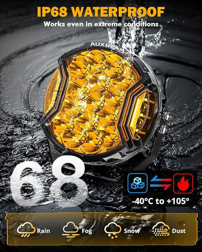 Auxbeam 7 Inch LED Side Shooter Light, V-Ultra Series Round Driving Offroad Lights 226W Hyper Spotlights with Amber DRL, 270° Wide Range Universal Amber Yellow Lights with Black Cover, Pair