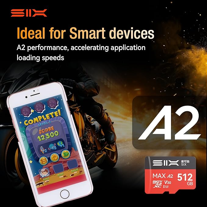 SIX M200 256GB Micro SD Card Read Up to 190MB/s for 4K UHD Continuous Recording - A2, U3, V30 microSDXC Memory Card 256GB with Adapter for Action Cameras, Drones, Gaming Consoles, Dash Cams, Phones