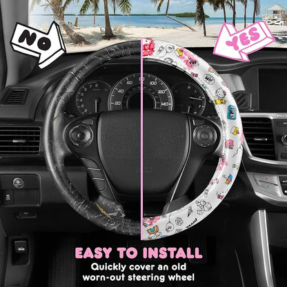 Hello Kitty Steering Wheel Cover, Official Sanrio Car Steering Wheel Cover with Universal Size 14.5-15, Cute White Hello Kitty Car Accessories for Women (Hello Kitty Look at Me)