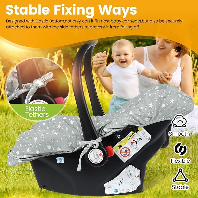 Orzbow Infant Car Seat Cover Liner, 100% Cotton Baby Seat Protector Cover, Universal Fit Carseat Liner for Travel System Car Seats, Breathable & Prevent Dirt, Machine Washable, 0-12 Months, Gray